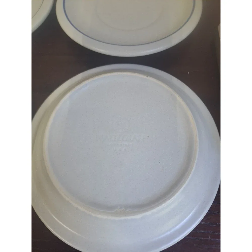 Vintage Set Of 4 Pfaltzgraff Blue And White Stoneware 6.5in Saucers